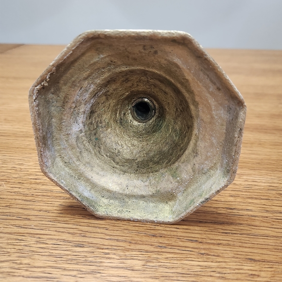 Antique Cast Brass Etched Candlestick Holder - Picture 7 of 11